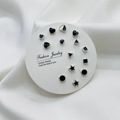7 Pairs Multi Design Black Stud Earrings Set 